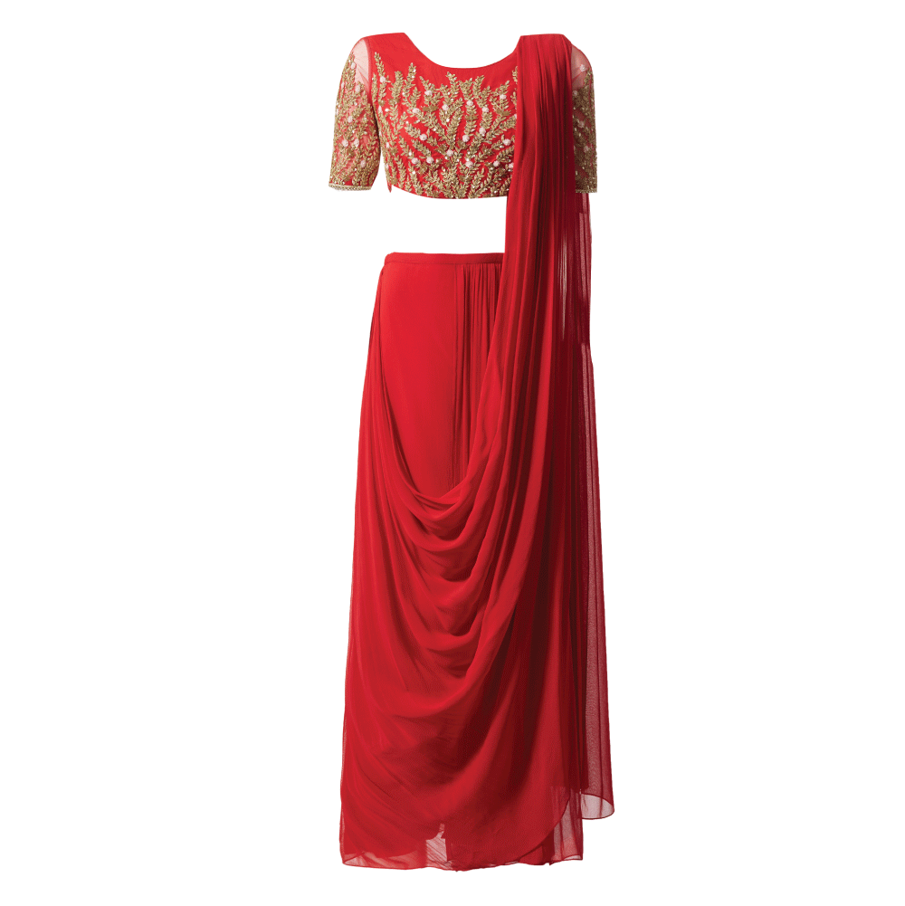 Embroidered Pre Draped Pants Sari