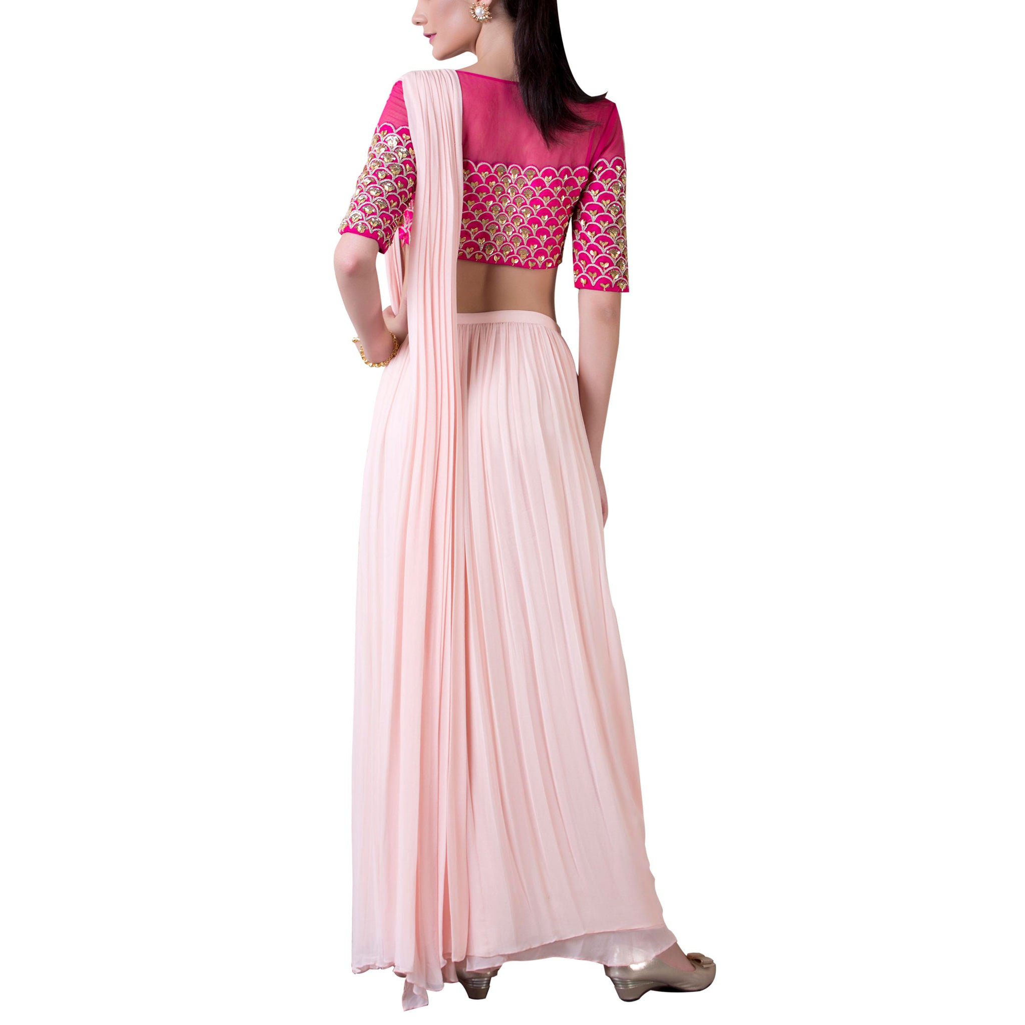 Embroidered Pallazos Sari Set