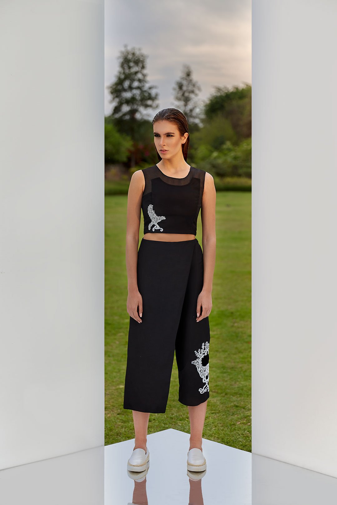 Embroidered Draped Culottes